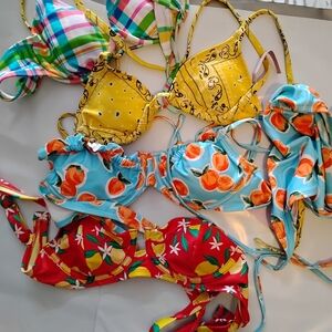 Colorful Bikini Set with Fruit and Plaid Patterns